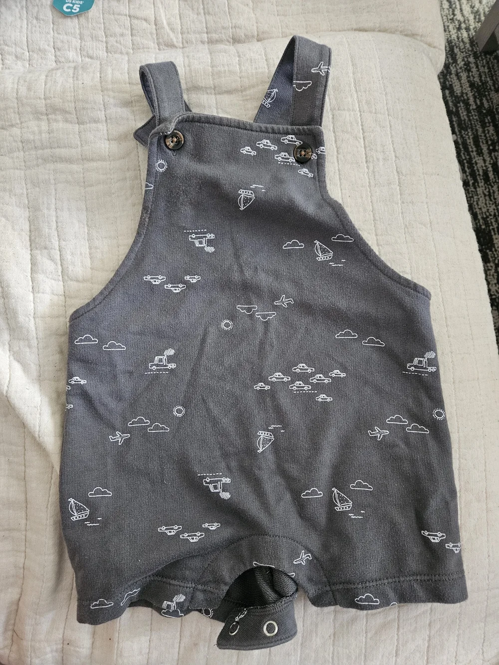 Carter's Gray Printed Shortall Romper with Transportation Motif